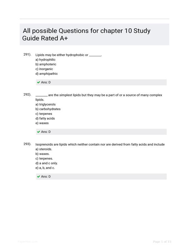 All Possible Questions For Chapter 10 Study Guide Rated A+
