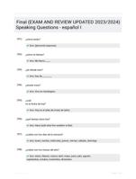 Final (EXAM AND REVIEW UPDATED 2023/2024) Speaking Questions - espaol I