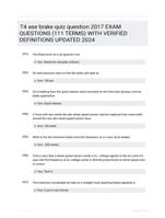 T4 ase brake quiz question 2017 EXAM QUESTIONS (111 TERMS) WITH VERIFIED DEFINITIONS UPDATED 2024