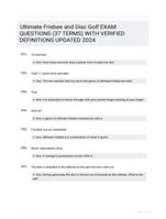 Ultimate Frisbee and Disc Golf EXAM QUESTIONS (37 TERMS) WITH VERIFIED DEFINITIONS UPDATED 2024