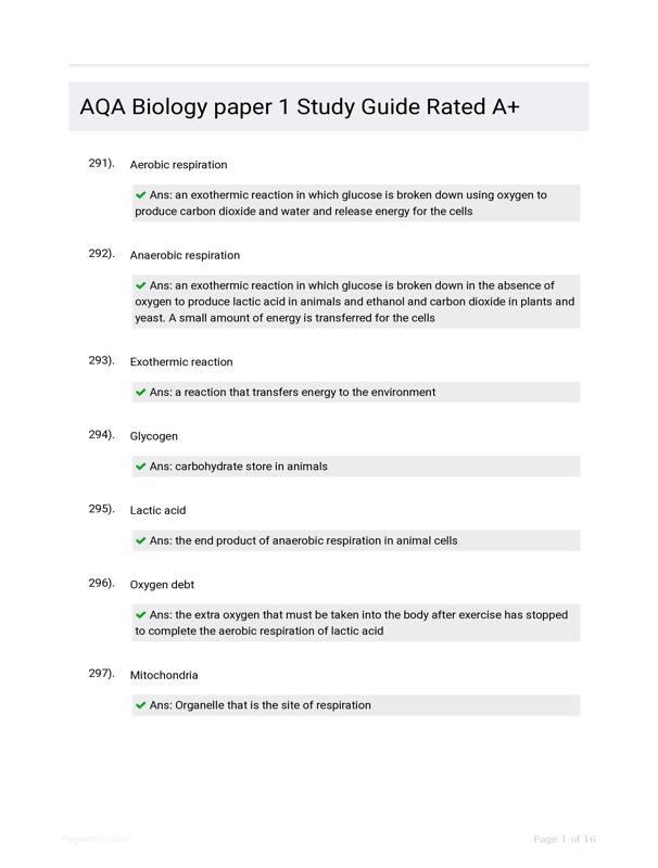 AQA Biology Paper 1 Study Guide Rated A+