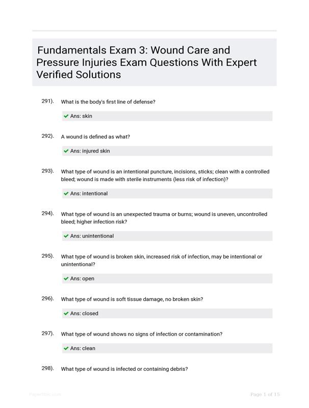 Post Injury Questions Fundamentals Exam 3: Wound Care And Pressure Injuries Exam Questions ...