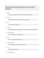 Sample Final Exam Questions with verified answers