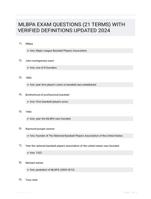 MLBPA EXAM QUESTIONS (21 TERMS) WITH VERIFIED DEFINITIONS UPDATED 2024
