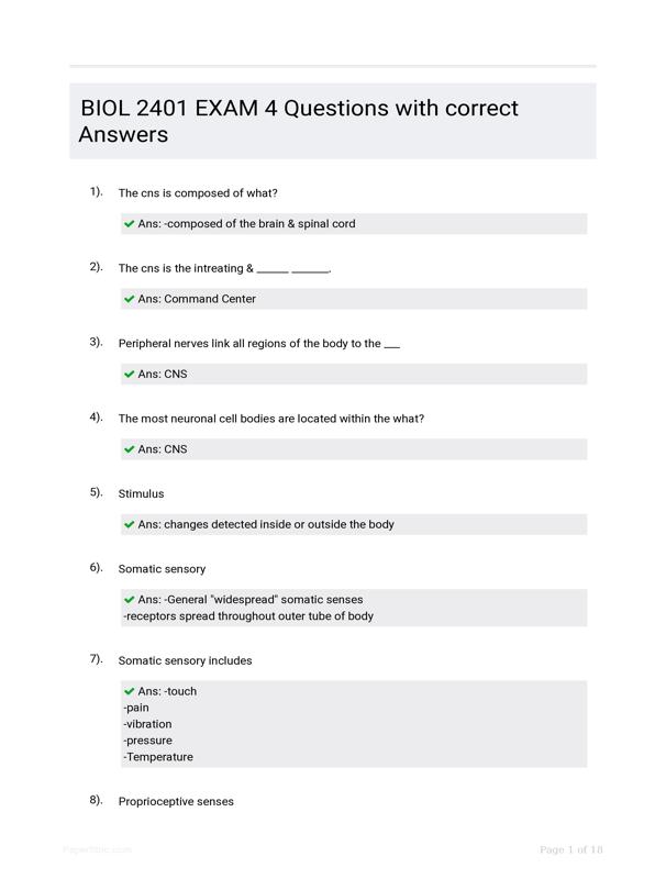 BIOL 2401 EXAM 4 Questions With Correct Answers
