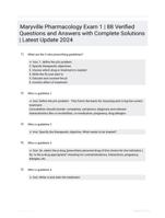 Maryville Pharmacology Exam 1 | 88 Verified Questions and Answers with Complete Solutions | Latest Update 2024