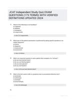 JCAT Independent Study Quiz EXAM QUESTIONS (175 TERMS) WITH VERIFIED DEFINITIONS UPDATED 2024