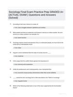 Sociology Final Exam Practice Prep GRADED A+ (ACTUAL EXAM ) Questions and Answers (Solved)