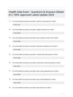Health Aide Exam - Questions & Answers (Rated A+) 100% Approved Latest Update 2024