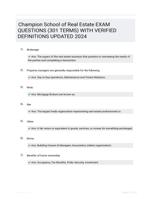 Champion School of Real Estate EXAM QUESTIONS (301 TERMS) WITH VERIFIED DEFINITIONS UPDATED 2024