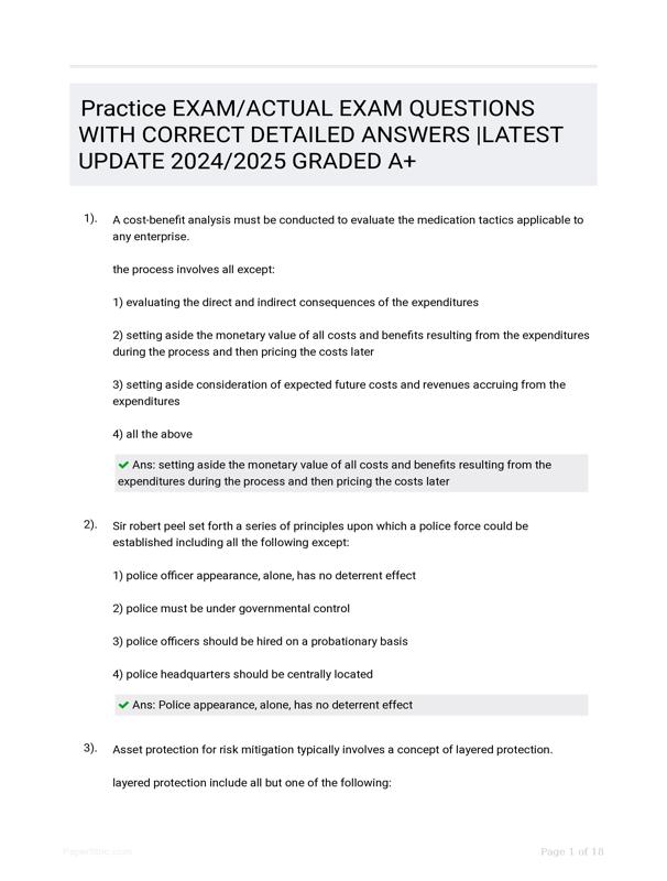 Practice EXAM/ACTUAL EXAM QUESTIONS WITH CORRECT DETAILED ANSWERS ...
