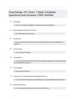 Psychology 101 Exam 1 Bank Complete Questions and Answers 100% Verified