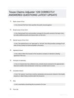Texas Claims Adjuster 128 CORRECTLY ANSWERED QUESTIONS LATEST UPDATE