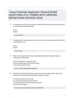 Texas Pesticide Applicator General EXAM QUESTIONS (316 TERMS) WITH VERIFIED DEFINITIONS UPDATED 2024