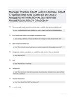 Manager Practice EXAM LATEST  ACTUAL EXAM 77 QUESTIONS AND CORRECT DETAILED ANSWERS WITH RATIONALES (VERIFIED ANSWERS) |ALREADY GRADED A+