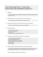 Food Technology Year 11 Exam Quiz QUESTIONS AND ANSWERS GRADED A+