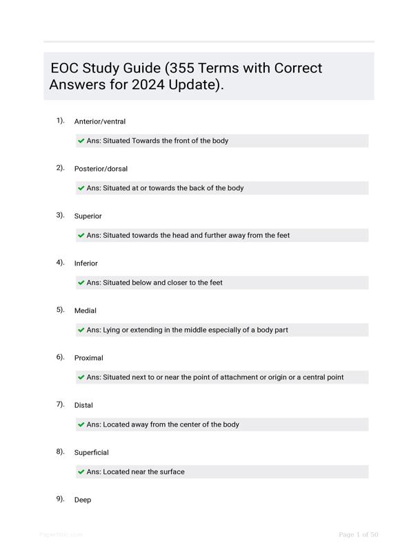 EOC Study Guide (355 Terms With Correct Answers For 2024 Update).