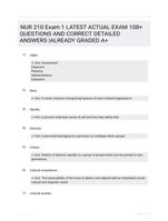 NUR 210 Exam 1 LATEST  ACTUAL EXAM 108+ QUESTIONS AND CORRECT DETAILED ANSWERS  |ALREADY GRADED A+