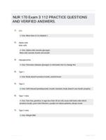 NUR 170 Exam 3 112 PRACTICE QUESTIONS AND VERIFIED ANSWERS.