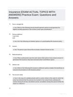 Insurance (EXAM ACTUAL TOPICS WITH ANSWERS) Practice Exam: Questions and Answers