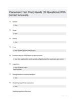 Placement Test Study Guide |20 Questions| With Correct Answers.