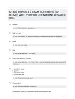 AP BIO TOPICS 3-9 EXAM QUESTIONS (72 TERMS) WITH VERIFIED DEFINITIONS UPDATED 2024