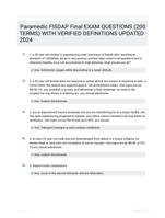 Paramedic FISDAP Final EXAM QUESTIONS (200 TERMS) WITH VERIFIED DEFINITIONS UPDATED 2024