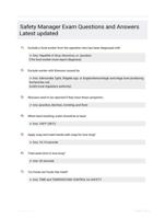 Safety Manager Exam Questions and Answers Latest updated