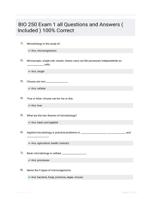 BIO 250 Exam 1 all Questions and Answers ( Included ) 100% Correct