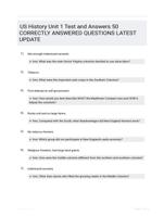 US History Unit 1 Test and Answers 50 CORRECTLY ANSWERED QUESTIONS LATEST UPDATE