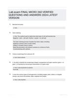 Lab exam FINAL MICRO 260 VERIFIED QUESTIONS AND  ANSWERS 2024 LATEST  VERSION