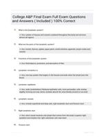 College A&P Final Exam Full Exam Questions and Answers ( Included ) 100% Correct