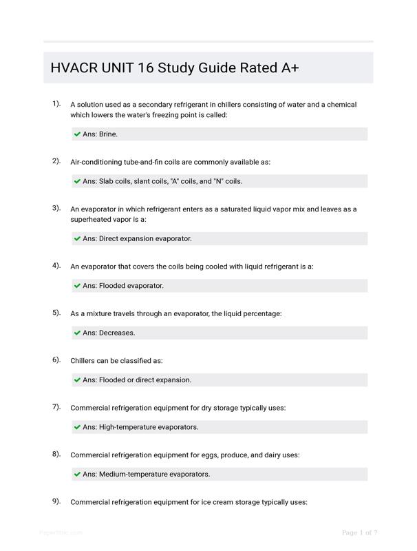 HVACR UNIT 16 Study Guide Rated A+