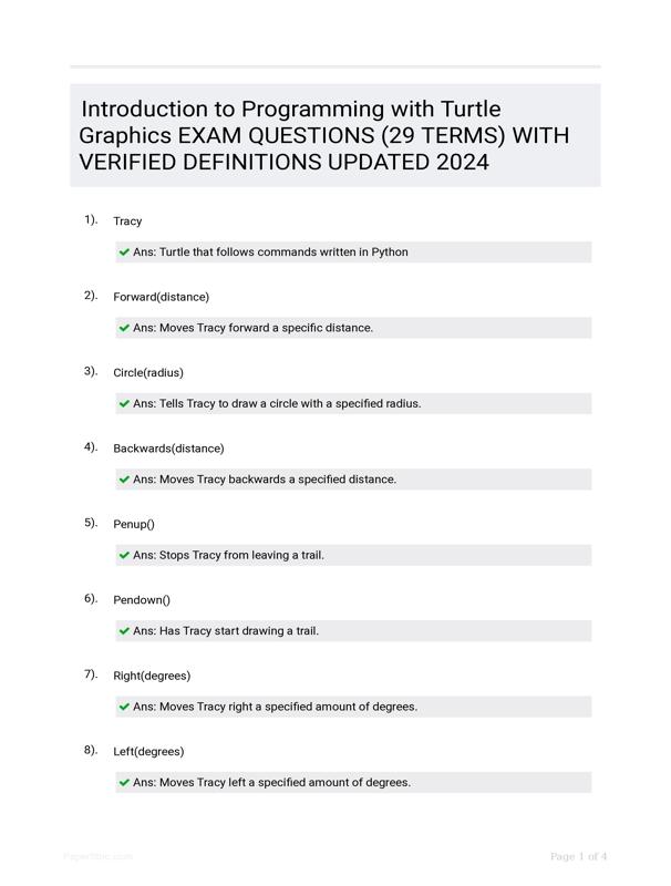 Introduction To Programming With Turtle Graphics EXAM QUESTIONS (29 ...