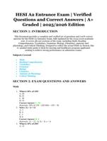 HESI A2 Entrance Exam | Verified Questions and Correct Answers | A+ Graded | 2025/2026 Edition