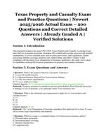 Texas Property and Casualty Exam and Practice Questions | 200 Verified Questions with Correct Detailed Answers | A Graded