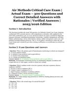 Air Methods Critical Care Exam | Actual Exam with Verified Answers and Detailed Rationales | 2025/2026 Edition