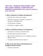 PSYC 290  Lifespan Development (Year 1) | Complete 100 Exam Questions with Answers | 20252026