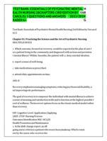 TEST BANK FOR ESSENTIALS OF PSYCHIATRIC MENTAL HEALTH NURSING 3RD EDITION BY VARCAROLIS A+ VERIFIED 100%