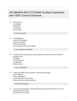 UH MANOA BIO172 EXAM 1|Latest Questions and 100% Correct Answers