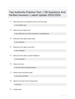 Taxi Authority Practice Test | 138 Questions And Verified Answers | Latest Update 2025/2026