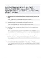 DOD CYBER AWARENESS CHALLENGE KNOWLEDGE CHECK (Latest 2025 / 2026 Update) Questions and Verified Answers | 100% Correct | Grade A+