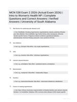 MCN 538 Exam 2 2026 (Actual Exam 2026) | Intro to Women's Health NP | Complete Questions and Correct Answers | Verified Answers | University of South Alabama