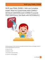 NUR 304 FINAL EXAM 1  With 200 Complete  EXAM  PRACTICE QUESTIONS AND CORRECT  DETAILED ANSWERS (100% CORRECT) 2025/26  PREP
