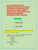ELITE NURSING ENTRANCE  EXAMINATION MASTERY TEST BANK  DELIVERING ADVANCED PRACTICE  QUESTIONS, IN-DEPTH CONCEPT  REVIEWS