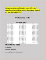 Comprehensive mathematics exam 100+ 1&2  questions and marking scheme direct pass graded  A+ year 2025/2026!!!!! .