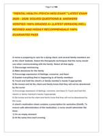 MENTAL HEALTH /PSYCH HESI EXAM  LATEST EXAM  2025  2026  SOLVED QUESTIONS &  ANSWERS  VERIFIED 100%