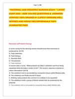 MATERNAL AND PEDIATRIC NURSING EXAM   LATEST  EXAM 2025  2026  SOLVED QUESTIONS &  ANSWERS  VERIFIED 100% GRADED A+