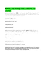 Critical Care Nursing Exam Questions and  answers