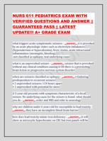 NURS 611 PEDIATRICS EXAM WITH VERIFIED QUESTIONS AND ANSWER || GUARANTEED PASS || LATEST UPDATE!!! A+ GRADE EXAM